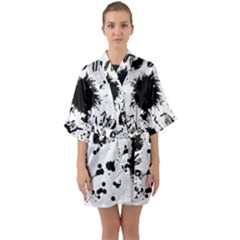 Pattern Color Painting Dab Black Quarter Sleeve Kimono Robe by Sapixe