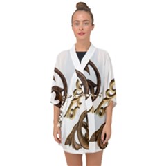 Pattern Motif Decor Half Sleeve Chiffon Kimono by Sapixe