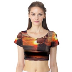 Pirate Ship Short Sleeve Crop Top by Sapixe