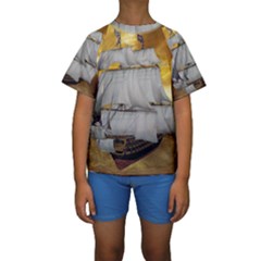 Pirate Ship Kids  Short Sleeve Swimwear