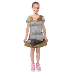 Pirate Ship Kids  Short Sleeve Velvet Dress by Sapixe