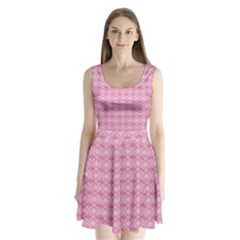 Pattern Pink Grid Pattern Split Back Mini Dress 