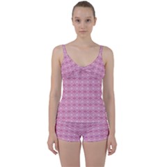 Pattern Pink Grid Pattern Tie Front Two Piece Tankini by Sapixe
