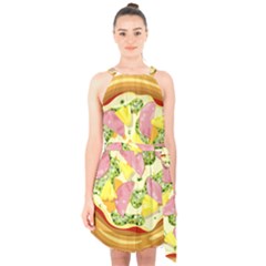 Pizza Clip Art Halter Collar Waist Tie Chiffon Dress by Sapixe