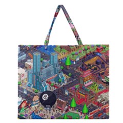 Pixel Art City Zipper Large Tote Bag by Sapixe