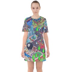 Pixel Art City Sixties Short Sleeve Mini Dress