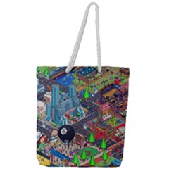 Pixel Art City Full Print Rope Handle Tote (large) by Sapixe