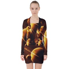 Planets Space V-neck Bodycon Long Sleeve Dress
