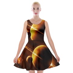 Planets Space Velvet Skater Dresses