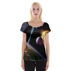 Planets In Space Cap Sleeve Tops