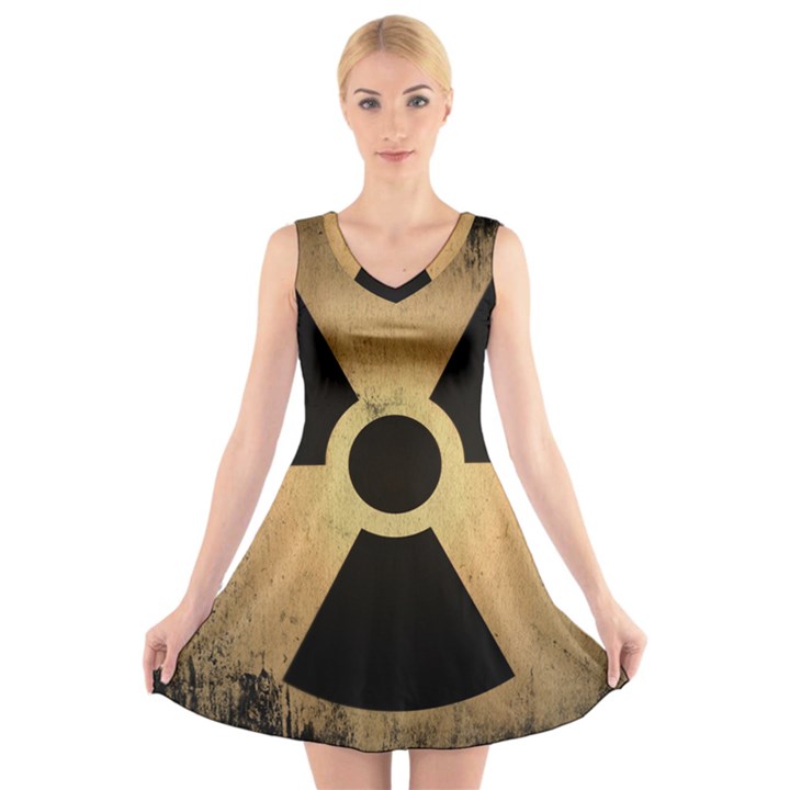 Radioactive Warning Signs Hazard V-Neck Sleeveless Skater Dress