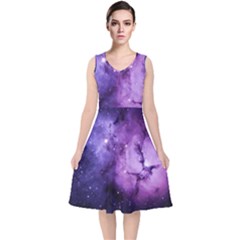 Purple Space V-neck Midi Sleeveless Dress 