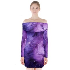 Purple Space Long Sleeve Off Shoulder Dress