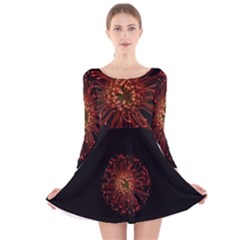 Red Flower Blooming In The Dark Long Sleeve Velvet Skater Dress by Sapixe