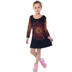 Red Flower Blooming In The Dark Kids  Long Sleeve Velvet Dress by Sapixe