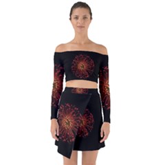 Red Flower Blooming In The Dark Off Shoulder Top With Skirt Set by Sapixe