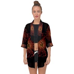 Red Flower Blooming In The Dark Open Front Chiffon Kimono