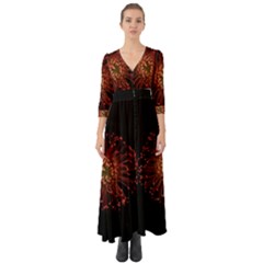 Red Flower Blooming In The Dark Button Up Boho Maxi Dress by Sapixe