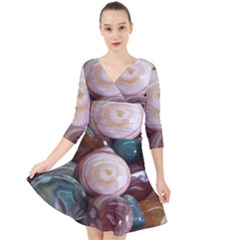 Rain Flower Stones Is A Special Type Of Stone Found In Nanjing, China Unique Yuhua Pebbles Consistin Quarter Sleeve Front Wrap Dress