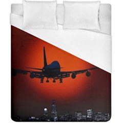 Red Sun Jet Flying Over The City Art Duvet Cover (california King Size) by Sapixe