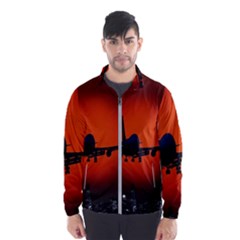 Red Sun Jet Flying Over The City Art Wind Breaker (men)