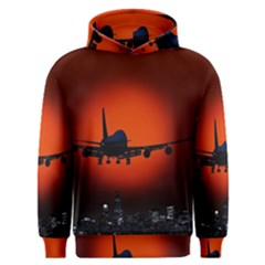 Red Sun Jet Flying Over The City Art Men s Overhead Hoodie by Sapixe