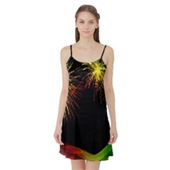 Rainbow Fireworks Celebration Colorful Abstract Satin Night Slip by Sapixe
