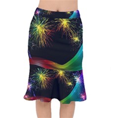 Rainbow Fireworks Celebration Colorful Abstract Mermaid Skirt