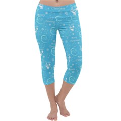 Santa Christmas Collage Blue Background Capri Yoga Leggings by Sapixe