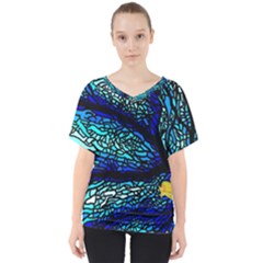 Sea Fans Diving Coral Stained Glass V-neck Dolman Drape Top by Sapixe