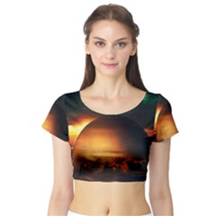 Saturn Rings Fantasy Art Digital Short Sleeve Crop Top