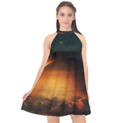 Saturn Rings Fantasy Art Digital Halter Neckline Chiffon Dress  by Sapixe