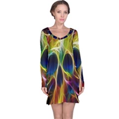 Skulls Multicolor Fractalius Colors Colorful Long Sleeve Nightdress by Sapixe