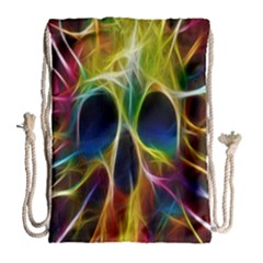 Skulls Multicolor Fractalius Colors Colorful Drawstring Bag (large) by Sapixe