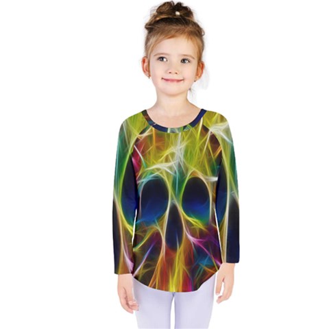 Skulls Multicolor Fractalius Colors Colorful Kids  Long Sleeve Tee by Sapixe