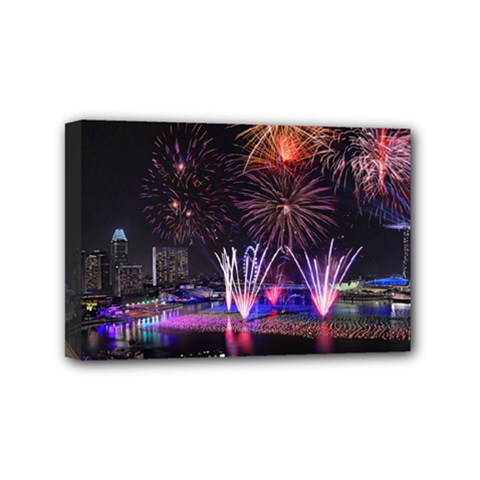 Singapore The Happy New Year Hotel Celebration Laser Light Fireworks Marina Bay Mini Canvas 6  X 4  by Sapixe