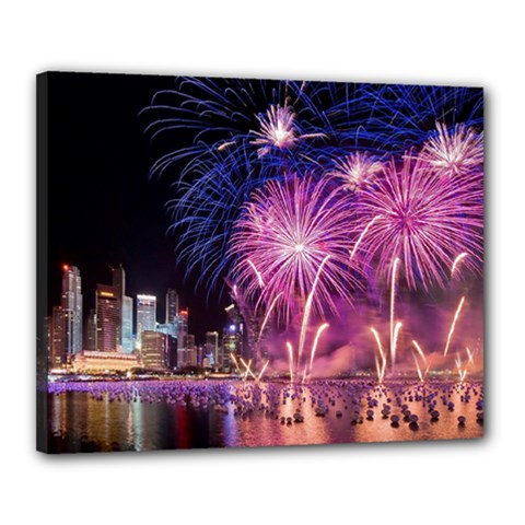 Singapore New Years Eve Holiday Fireworks City At Night Canvas 20  X 16  by Sapixe