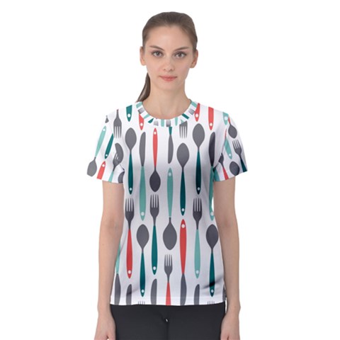 Spoon Fork Knife Pattern Women s Sport Mesh Tee by Sapixe