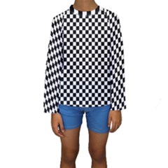 Checker Black and White Kids  Long Sleeve Swimwear