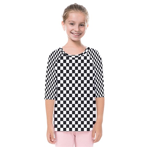 Checker Black And White Kids  Quarter Sleeve Raglan Tee by jumpercat