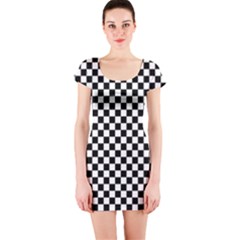 Checker Black and White Short Sleeve Bodycon Dress