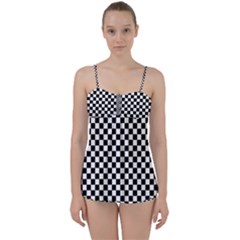 Checker Black and White Babydoll Tankini Set