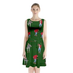 Drake Ugly Holiday Christmas Sleeveless Waist Tie Chiffon Dress