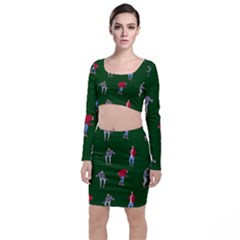 Drake Ugly Holiday Christmas Long Sleeve Crop Top & Bodycon Skirt Set