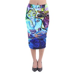 Old Light And New Light Velvet Midi Pencil Skirt