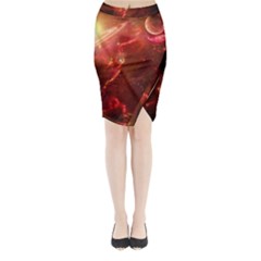 Space Red Midi Wrap Pencil Skirt by Sapixe