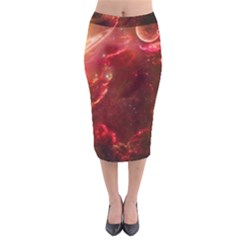 Space Red Velvet Midi Pencil Skirt by Sapixe