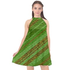 Stripes Course Texture Background Halter Neckline Chiffon Dress 