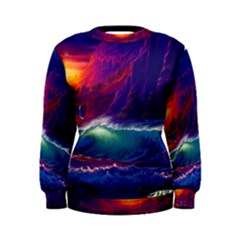Sunset Orange Sky Dark Cloud Sea Waves Of The Sea, Rocky Mountains Art Women s Sweatshirt by Sapixe