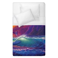 Sunset Orange Sky Dark Cloud Sea Waves Of The Sea, Rocky Mountains Art Duvet Cover (single Size)